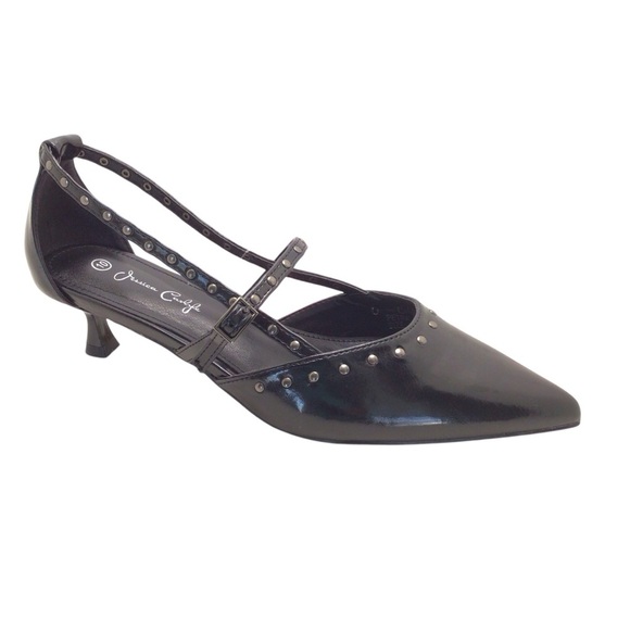 Jessica Carlyle Womens Black Petra Studded Strappy D’Orsay Kitten Heels - Picture 1 of 14